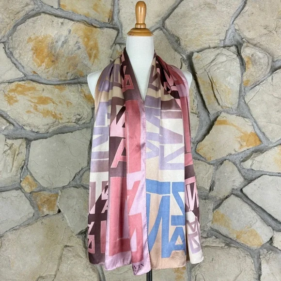 Lavin Collection Vintage Ombré Logo Scarf Rose Tan | OS - Picture 3 of 5